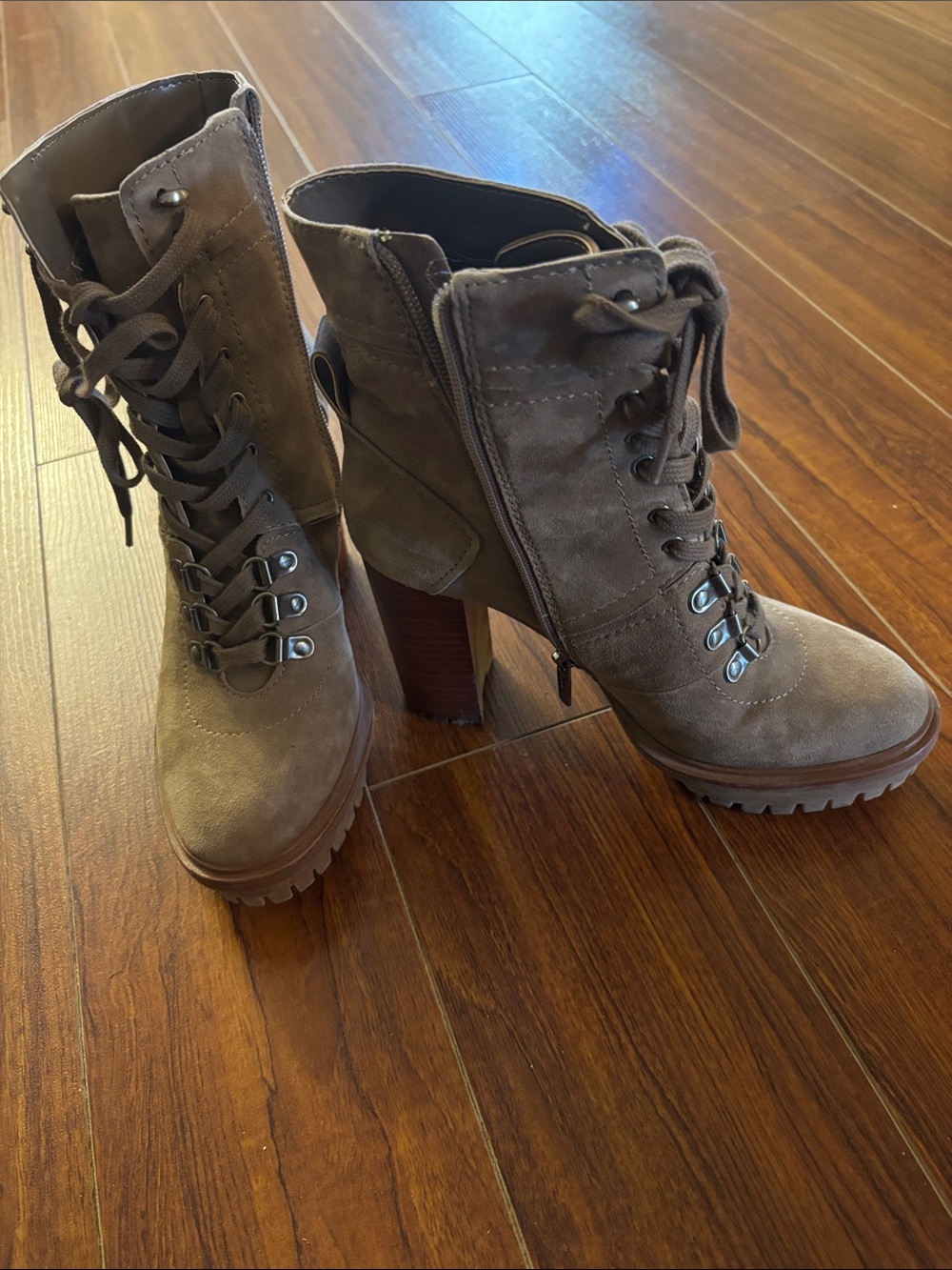 Vince Camuto Brown Suede Lace-Up Combat Boots